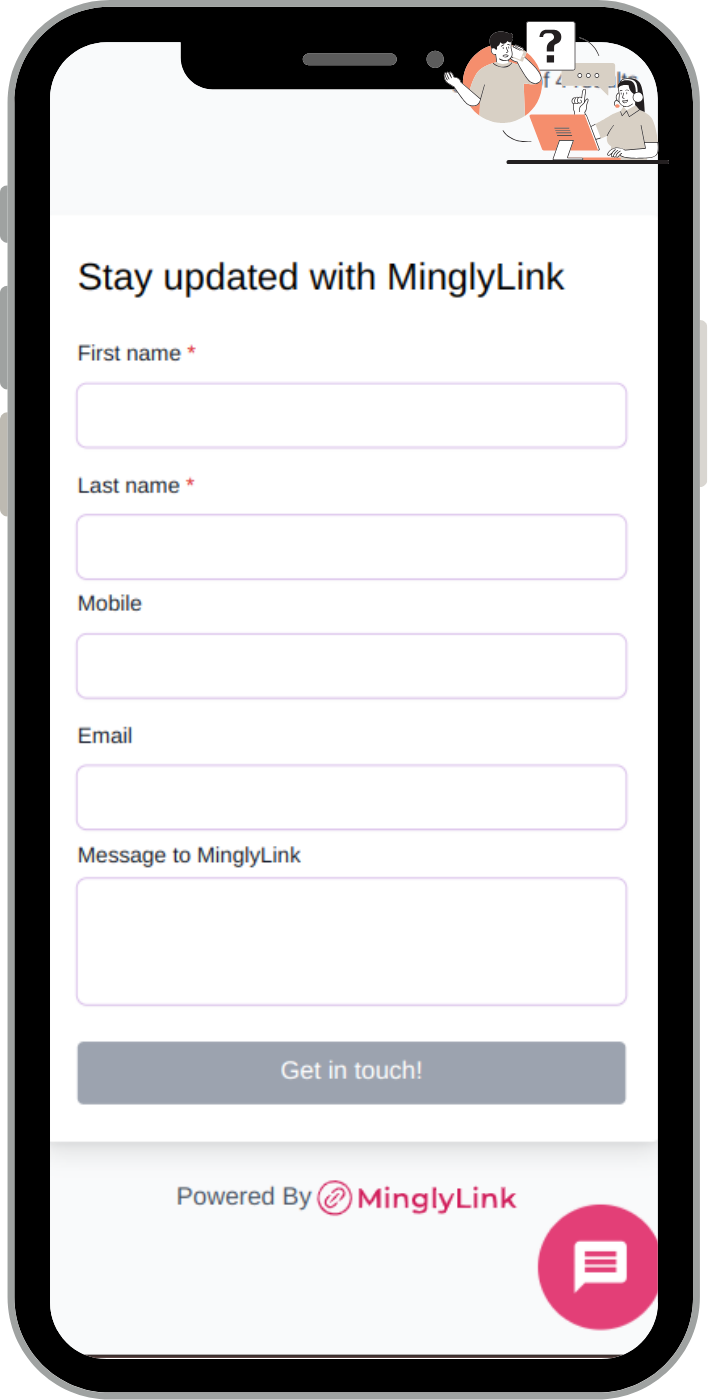 Lead capture form on MinglyLink mobile page