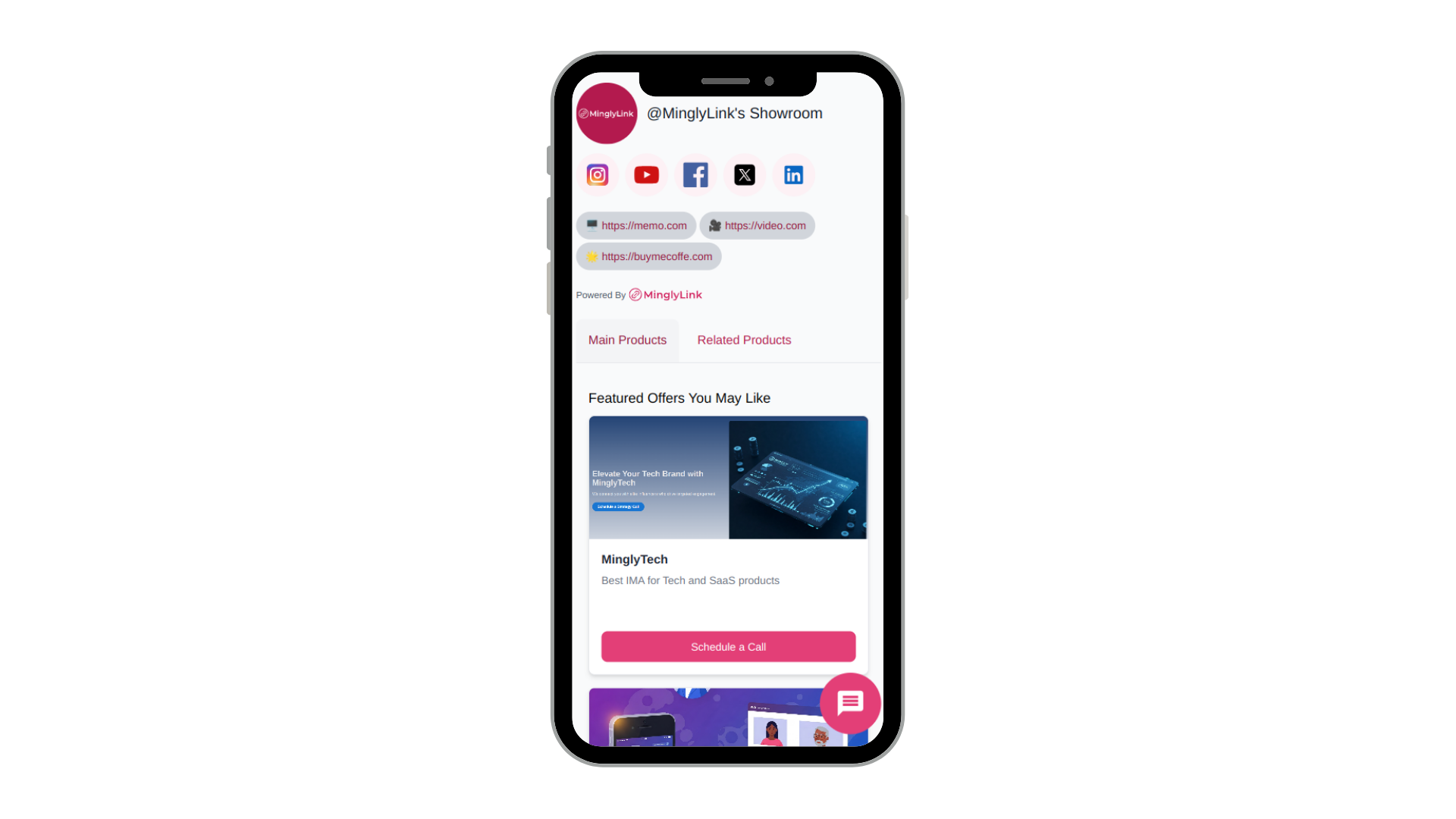 Example MinglyLink profile page preview